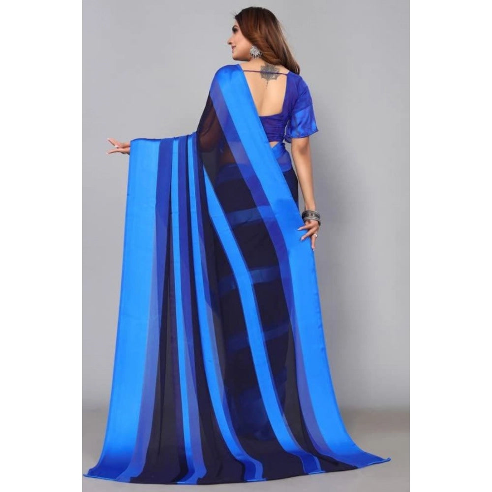 Women's Satin Patta Printed Saree With Unstitched Blouse (Skyblue)