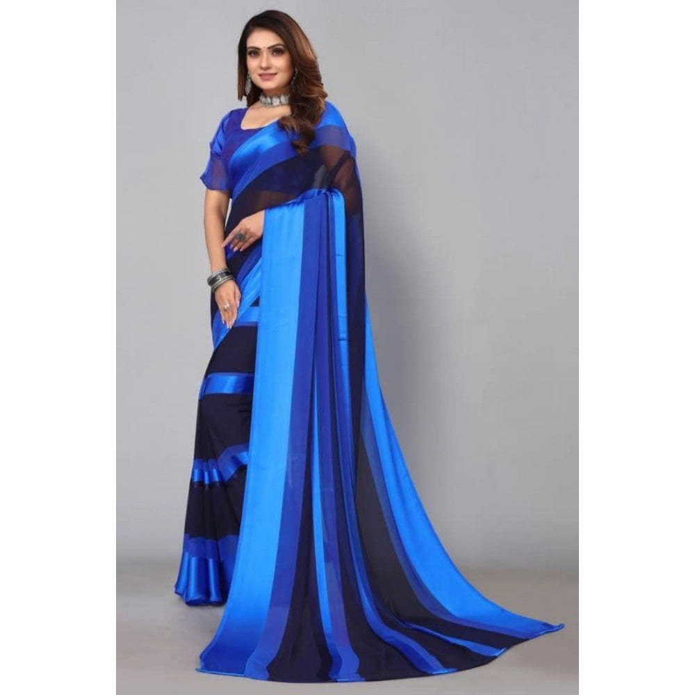 Women's Satin Patta Printed Saree With Unstitched Blouse (Skyblue)