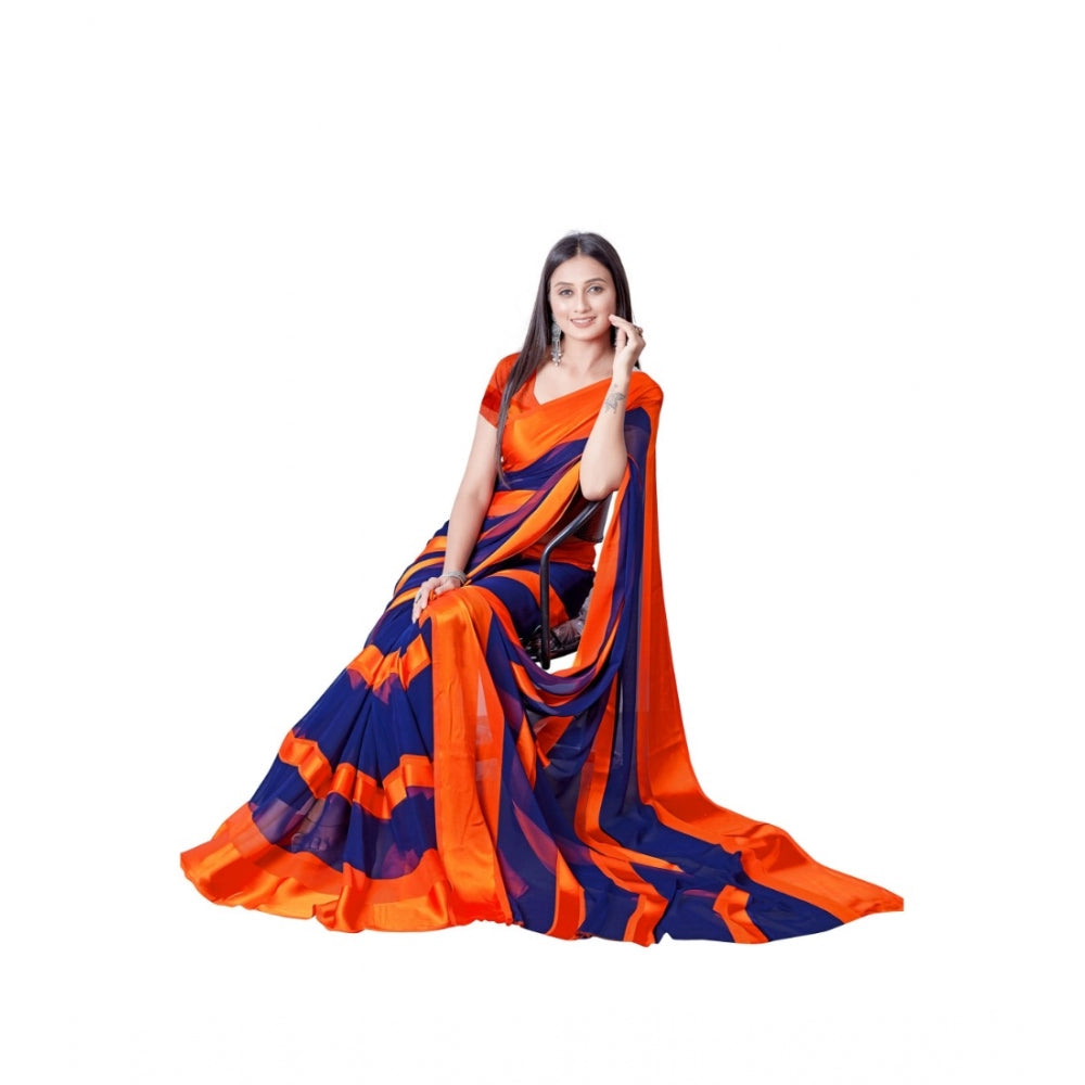 Women's Satin Patta Printed Saree With Unstitched Blouse (Orange)