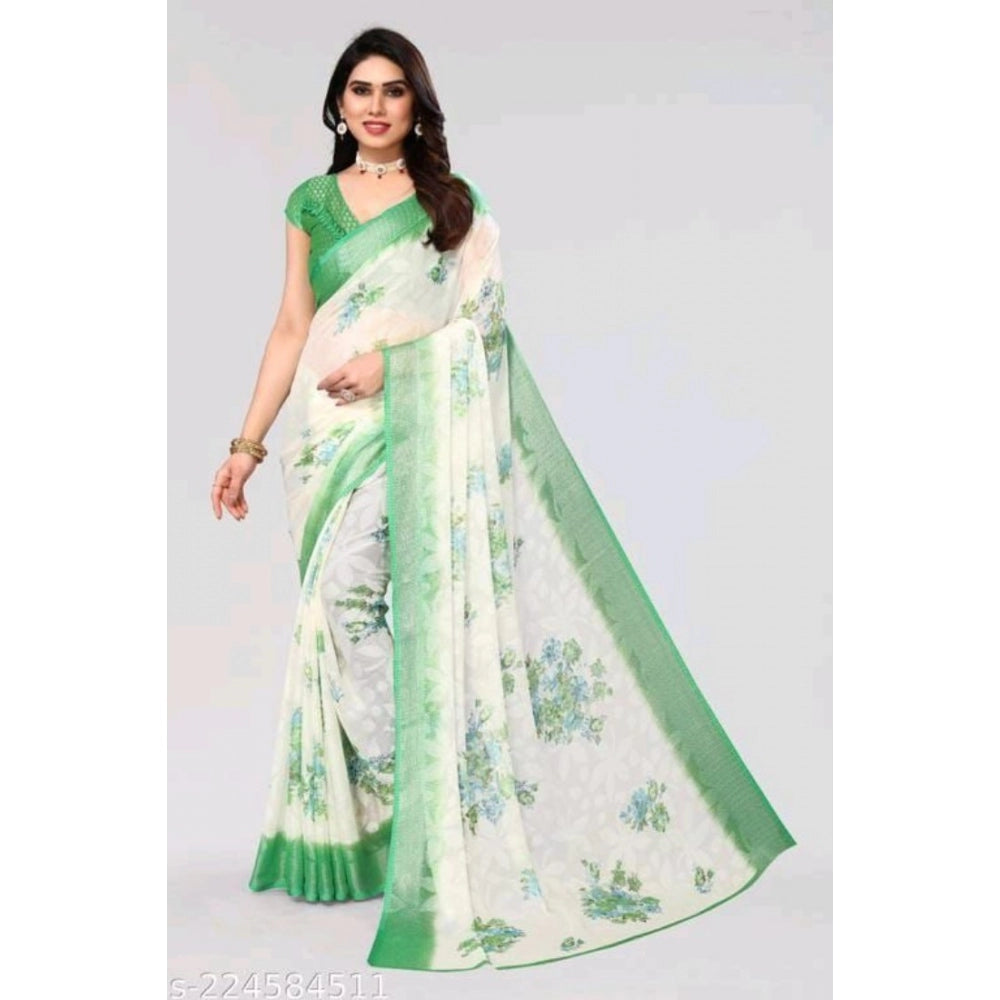 Women's Viscose Rayon Printed Saree With Unstitched Blouse (Green)