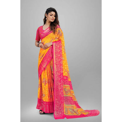 Women's Viscose Rayon Printed Saree With Unstitched Blouse (Yellow)