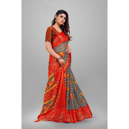 Women's Viscose Rayon Printed Saree With Unstitched Blouse (Grey)