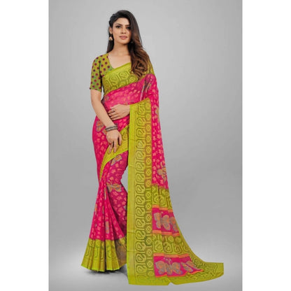 Women's Viscose Rayon Printed Saree With Unstitched Blouse (Pink)