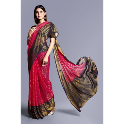 Women's Viscose Rayon Printed Saree With Unstitched Blouse (Pink)