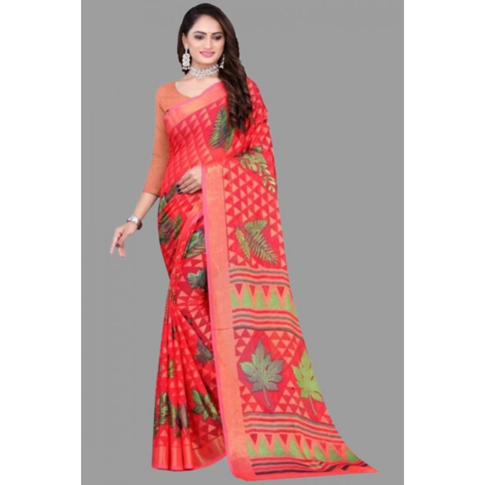 Women's Viscose Rayon Printed Saree With Unstitched Blouse (Red)