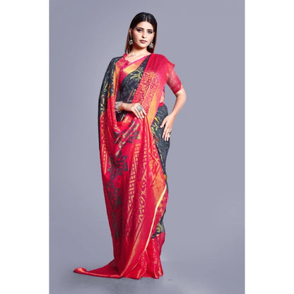 Women's Viscose Rayon Printed Saree With Unstitched Blouse (Grey)