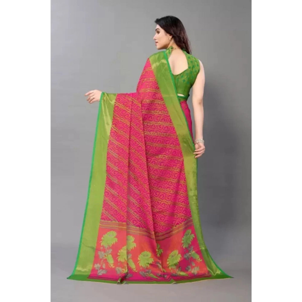 Women's Viscose Rayon Printed Saree With Unstitched Blouse (Pink)