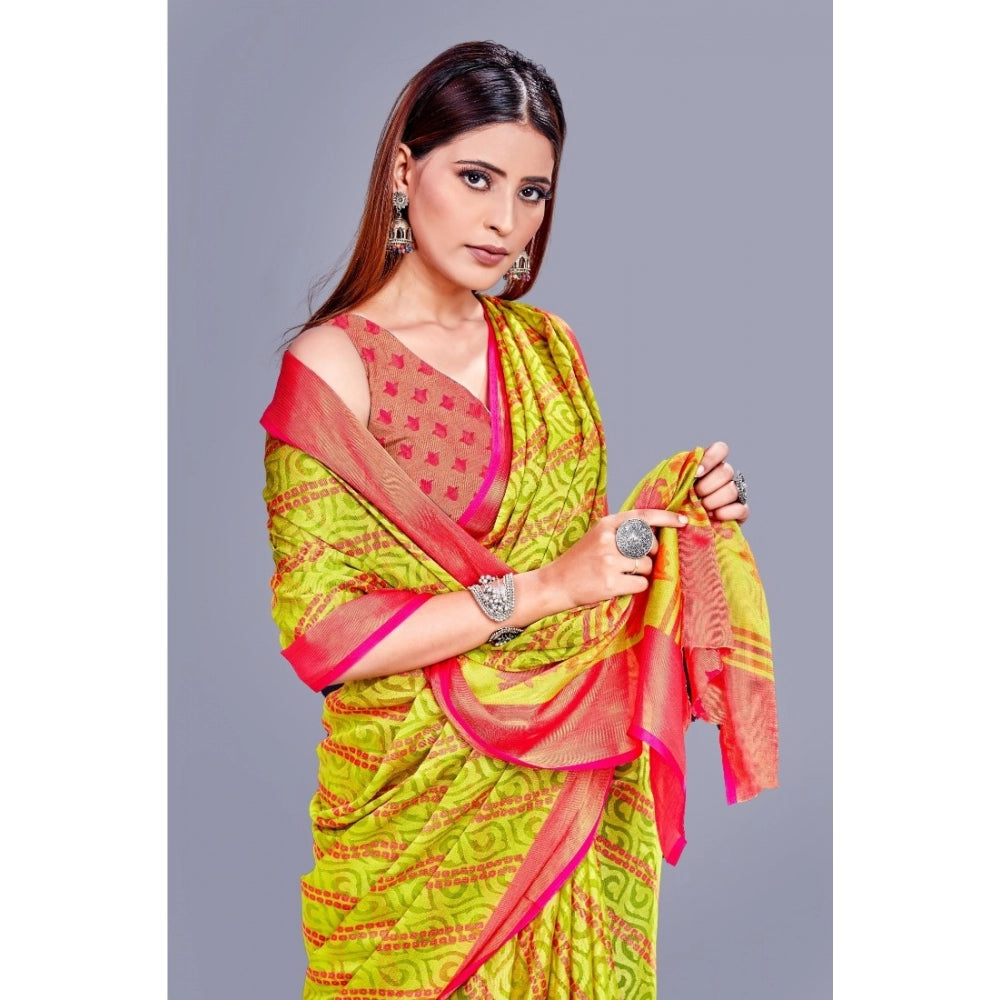 Women's Viscose Rayon Printed Saree With Unstitched Blouse (Green)