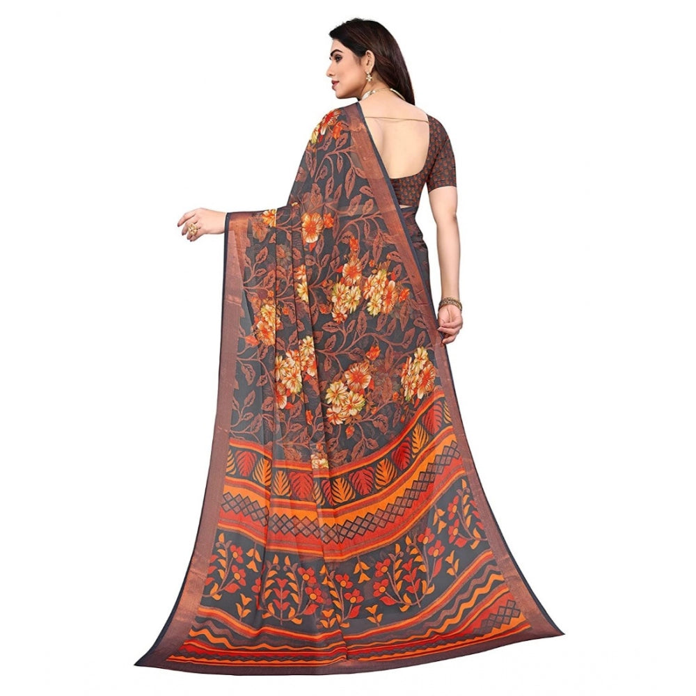 Women's Viscose Rayon Printed Saree With Unstitched Blouse (Grey)