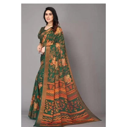 Women's Viscose Rayon Printed Saree With Unstitched Blouse (Green)