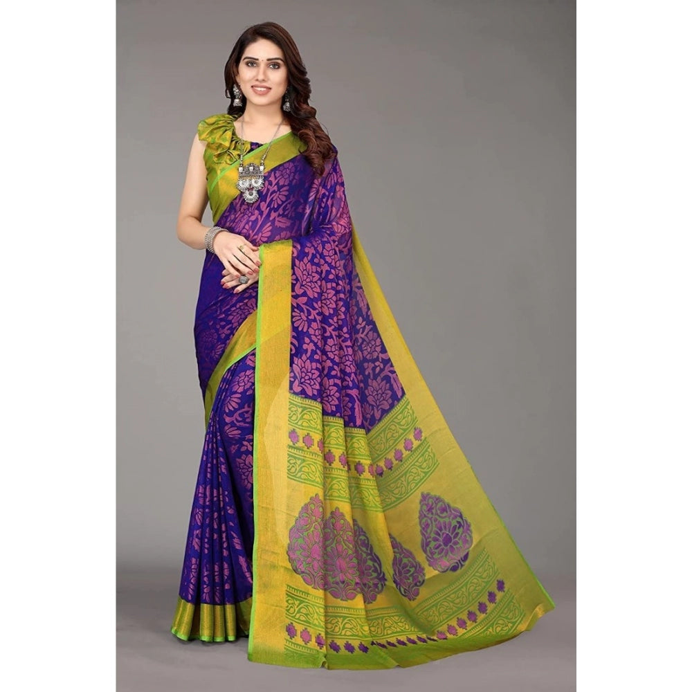 Women's Viscose Rayon Printed Saree With Unstitched Blouse (Blue)