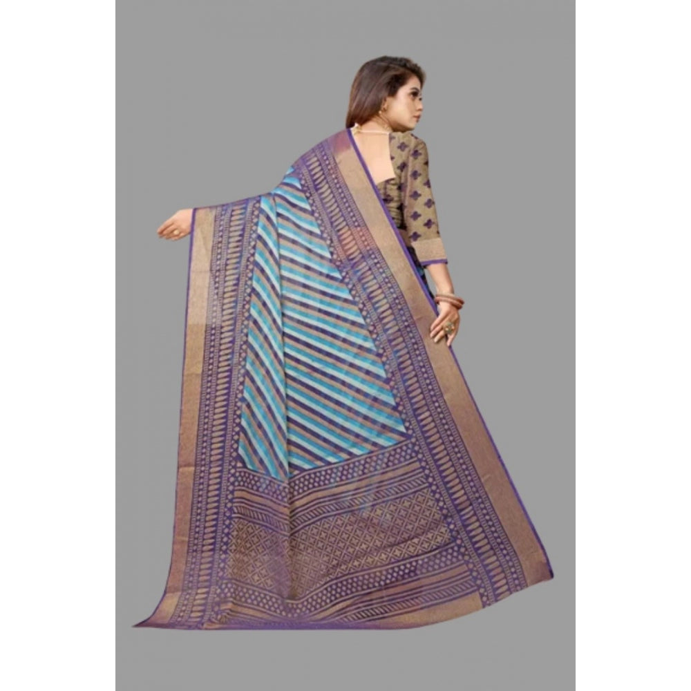 Women's Viscose Rayon Printed Saree With Unstitched Blouse (Navy Blue)