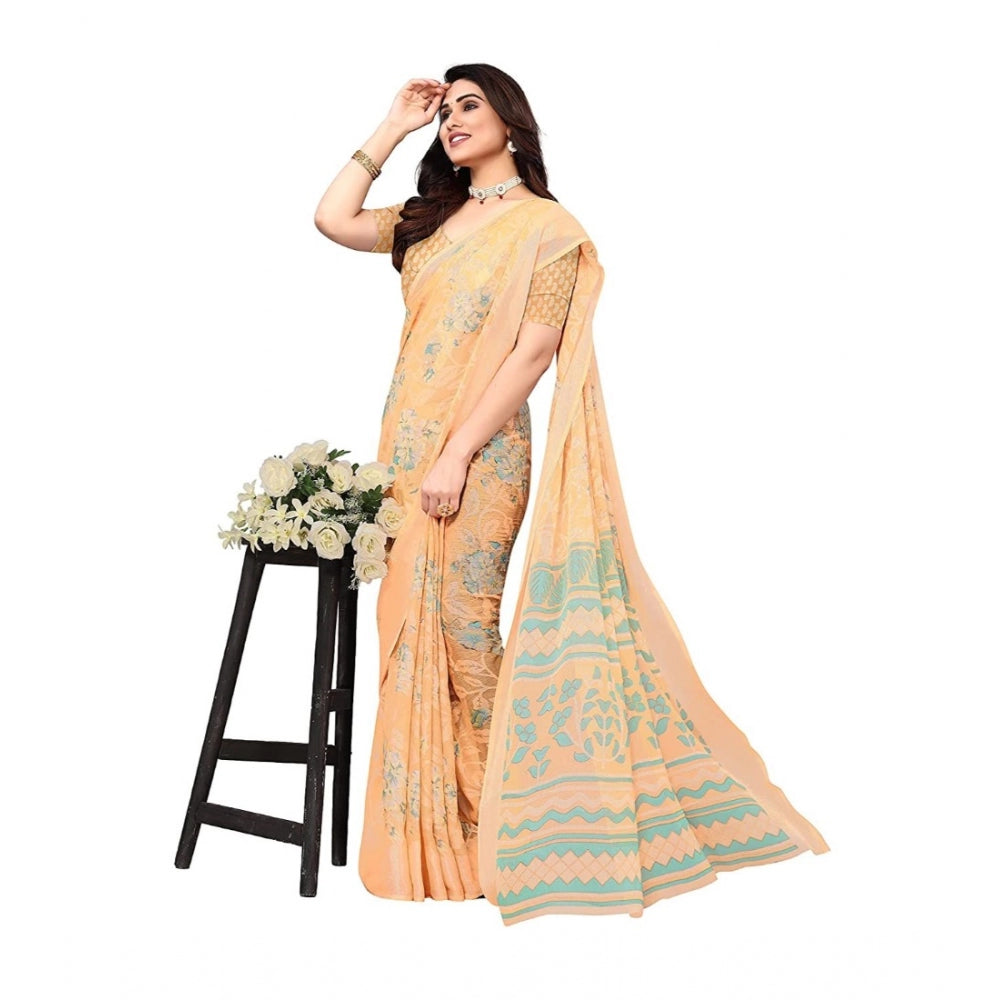 Women's Viscose Rayon Printed Saree With Unstitched Blouse (Orange)