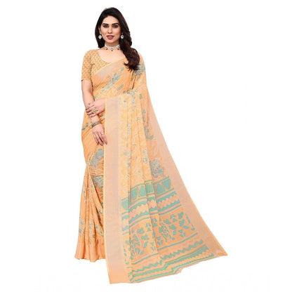 Women's Viscose Rayon Printed Saree With Unstitched Blouse (Orange)