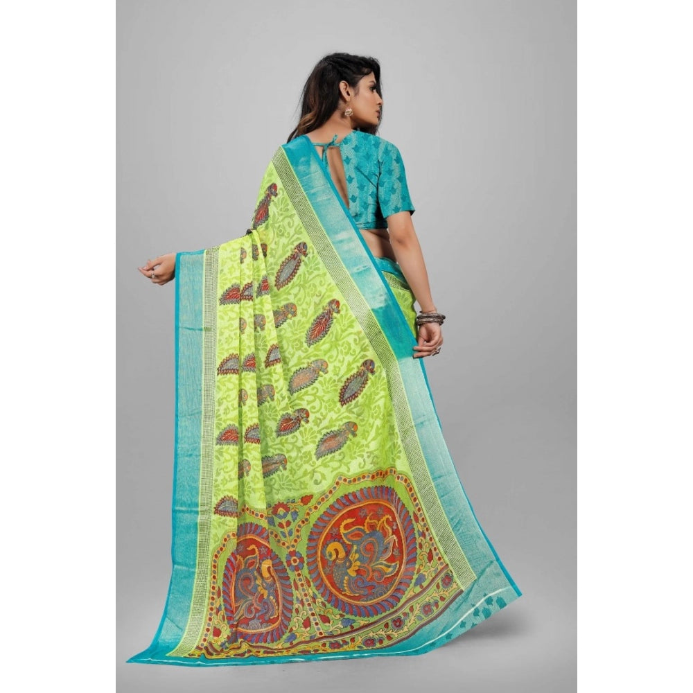 Women's Viscose Rayon Printed Saree With Unstitched Blouse (Mehendi)