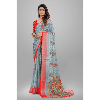 Women's Viscose Rayon Printed Saree With Unstitched Blouse (Grey)