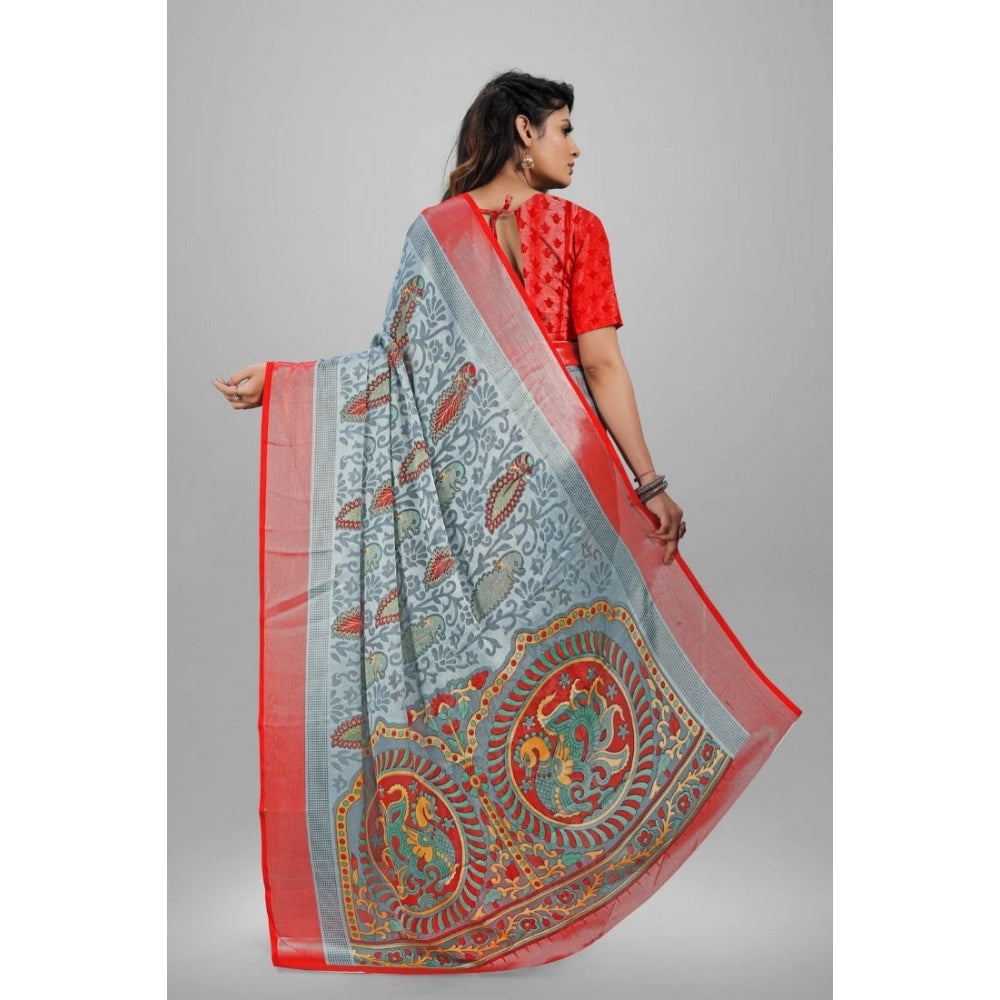 Women's Viscose Rayon Printed Saree With Unstitched Blouse (Grey)