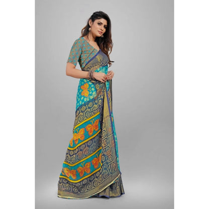 Women's Viscose Rayon Printed Saree With Unstitched Blouse (Sky Blue)