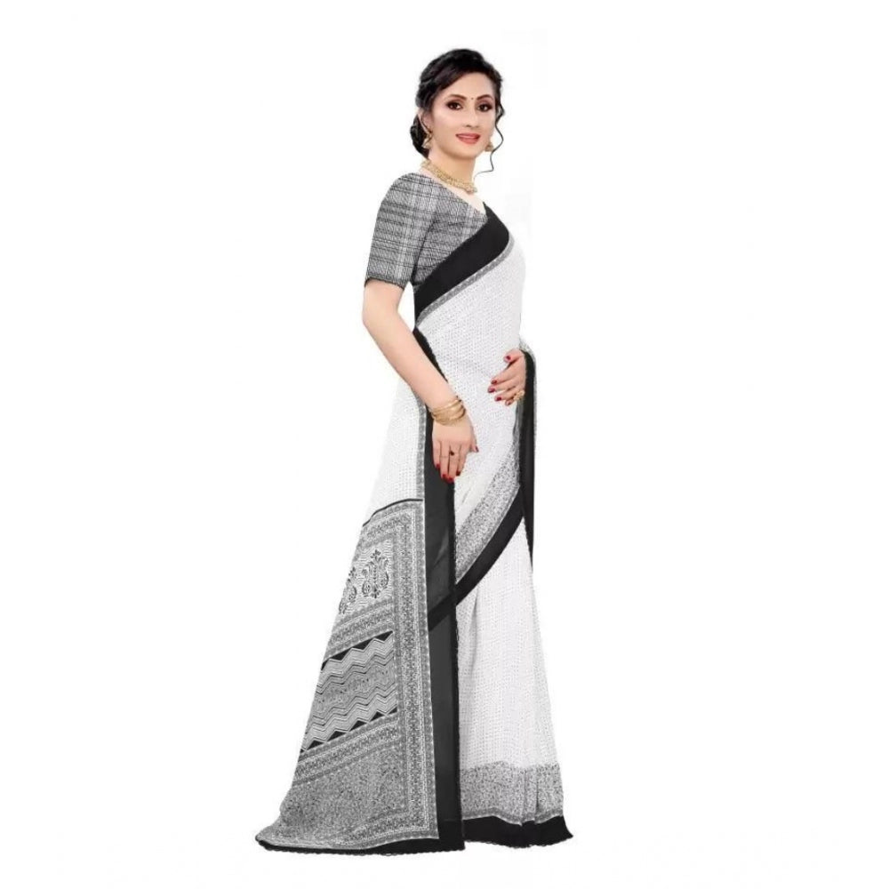 Women's Georgette Printed Saree With Unstitched Blouse (Black)