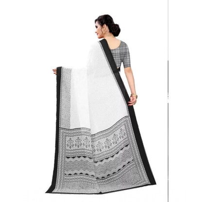 Women's Georgette Printed Saree With Unstitched Blouse (Black)