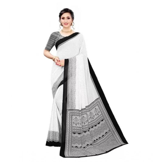 Women's Georgette Printed Saree With Unstitched Blouse (Black)