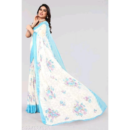 Women's Viscose Rayon Printed Saree With Unstitched Blouse (Sky Blue)