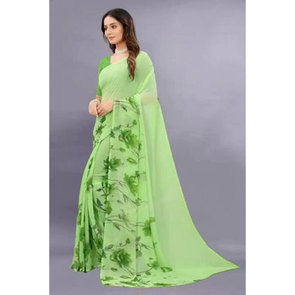 Women's Georgette Printed Saree With Unstitched Blouse (Green)