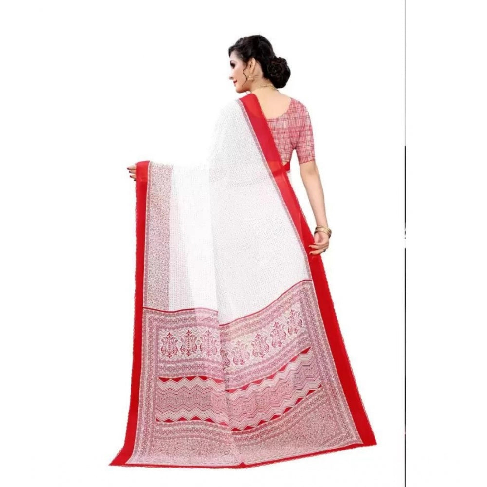 Women's Georgette Printed Saree With Unstitched Blouse (Red)