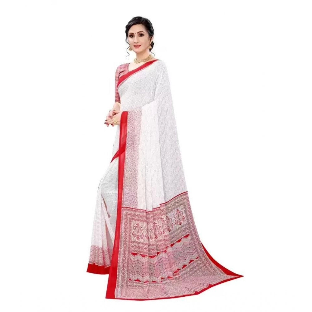 Women's Georgette Printed Saree With Unstitched Blouse (Red)