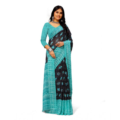 Women's Georgette Printed Saree With Unstitched Blouse (Skyblue)