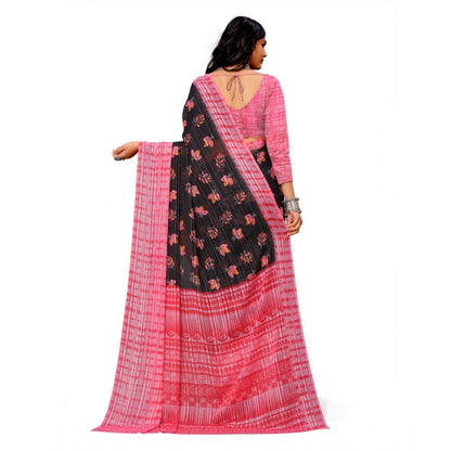 Women's Georgette Printed Saree With Unstitched Blouse (Pink)