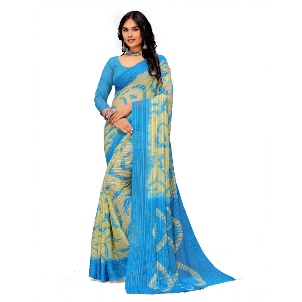 Women's Georgette Printed Saree With Unstitched Blouse (Skyblue)