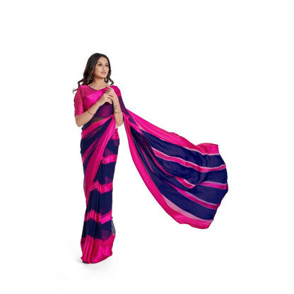 Women's Satin Patta Printed Saree With Unstitched Blouse (Pink)