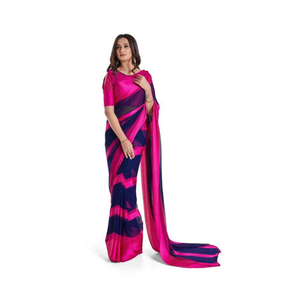 Women's Satin Patta Printed Saree With Unstitched Blouse (Pink)