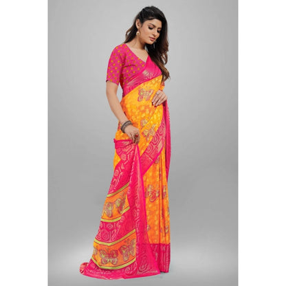 Women's Viscose Rayon Printed Saree With Unstitched Blouse (Yellow)