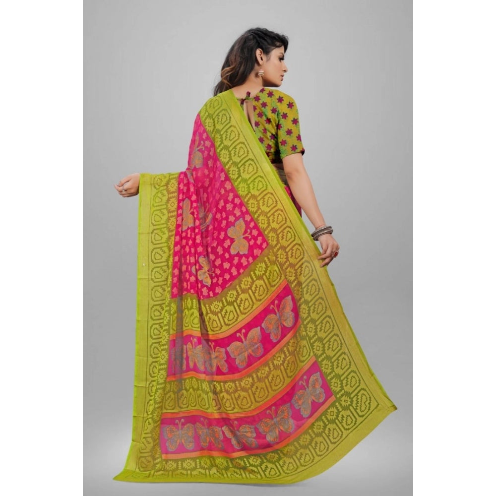 Women's Viscose Rayon Printed Saree With Unstitched Blouse (Pink)