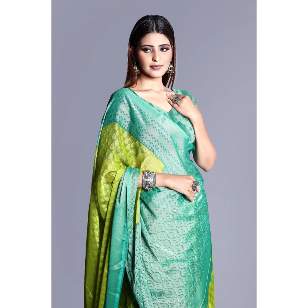 Women's Viscose Rayon Printed Saree With Unstitched Blouse (Green)