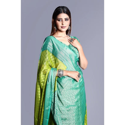 Women's Viscose Rayon Printed Saree With Unstitched Blouse (Green)