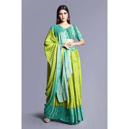 Women's Viscose Rayon Printed Saree With Unstitched Blouse (Green)