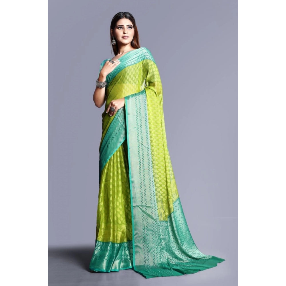 Women's Viscose Rayon Printed Saree With Unstitched Blouse (Green)