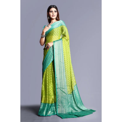 Women's Viscose Rayon Printed Saree With Unstitched Blouse (Green)