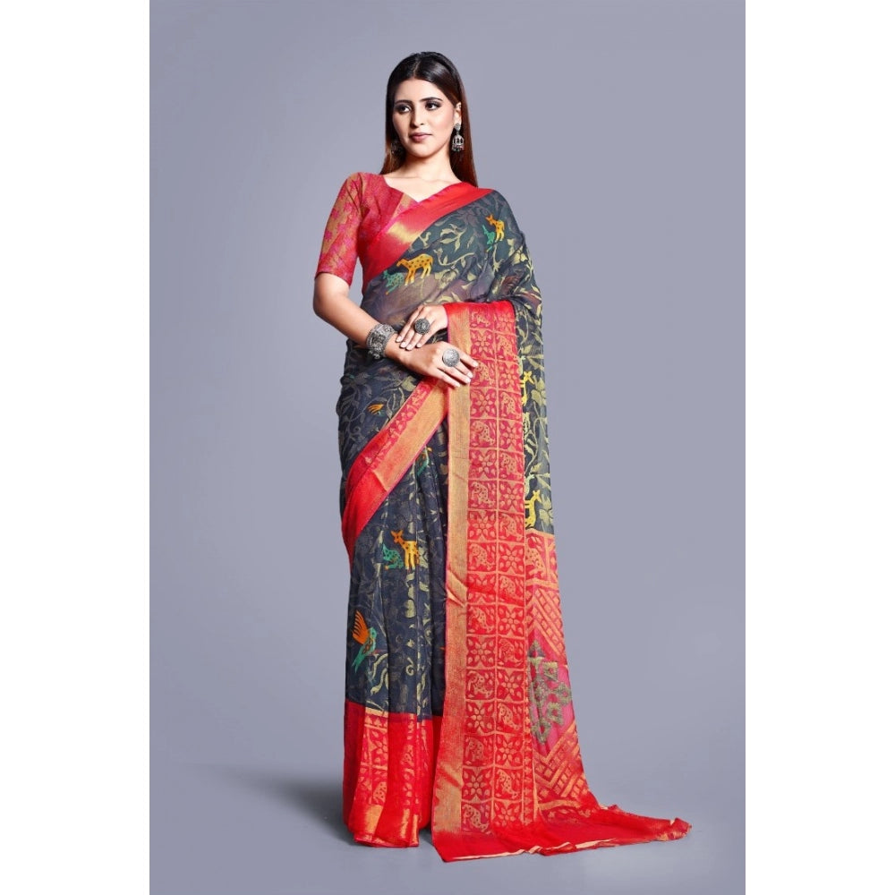 Women's Viscose Rayon Printed Saree With Unstitched Blouse (Grey)