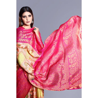 Women's Viscose Rayon Printed Saree With Unstitched Blouse (Pink)