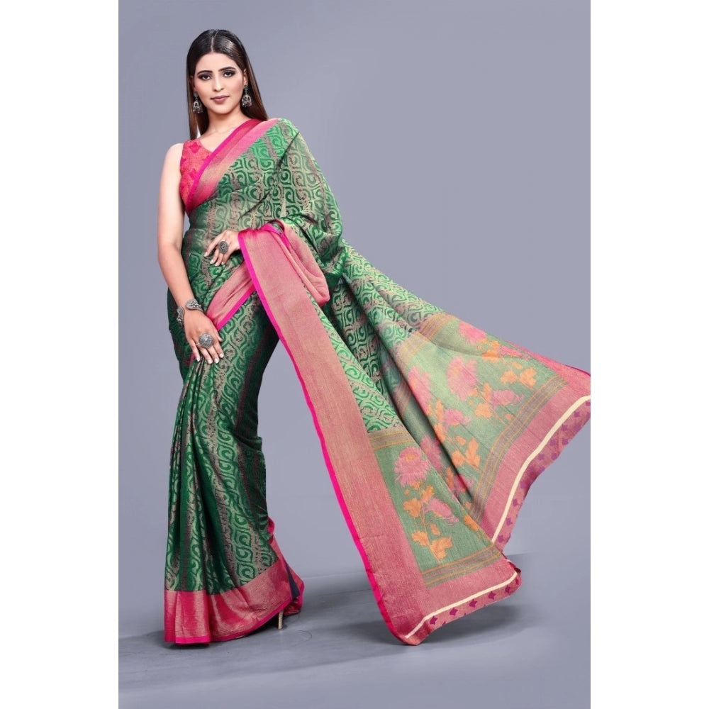 Women's Viscose Rayon Printed Saree With Unstitched Blouse (Rama)