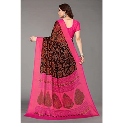 Women's Viscose Rayon Printed Saree With Unstitched Blouse (Black)