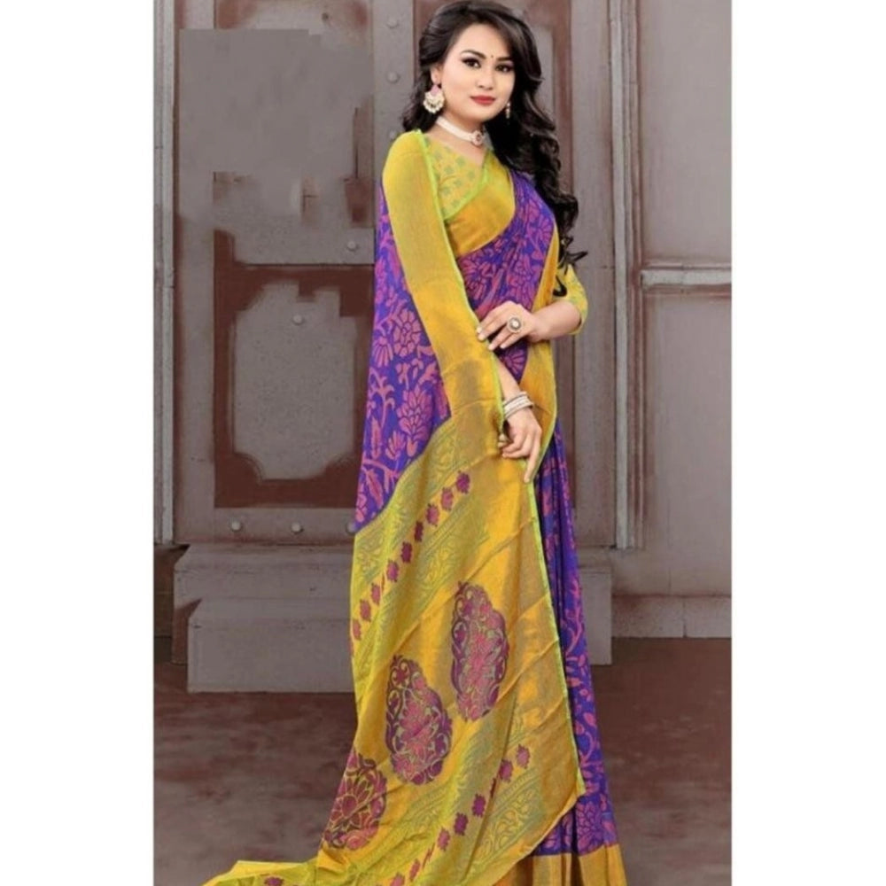 Women's Viscose Rayon Printed Saree With Unstitched Blouse (Blue)