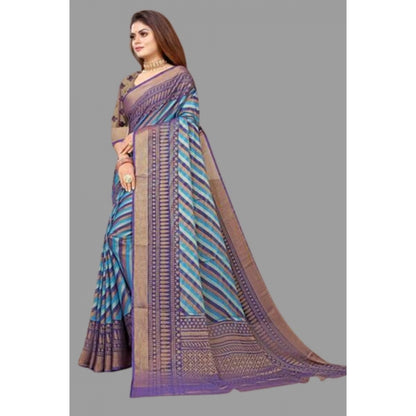 Women's Viscose Rayon Printed Saree With Unstitched Blouse (Navy Blue)