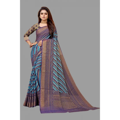 Women's Viscose Rayon Printed Saree With Unstitched Blouse (Navy Blue)