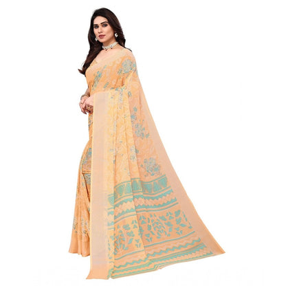 Women's Viscose Rayon Printed Saree With Unstitched Blouse (Orange)