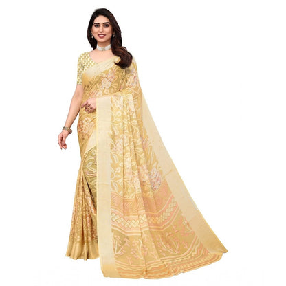 Women's Viscose Rayon Printed Saree With Unstitched Blouse (Yellow)